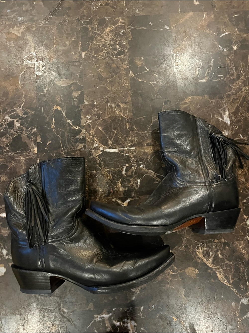 Lucchese Black Leather Women’s Western Ankle Boots with Fringe